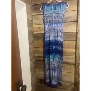 Great Northwest Indigo Blue Tie Dye Abstract Print V Neck Maxi Dress Size S